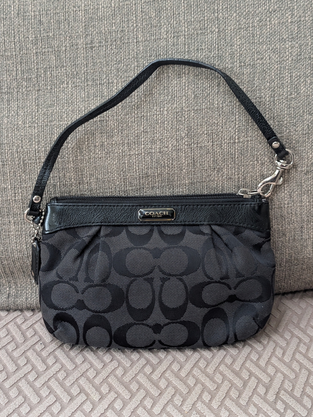 Coach Black Signature Wristlet Pouch